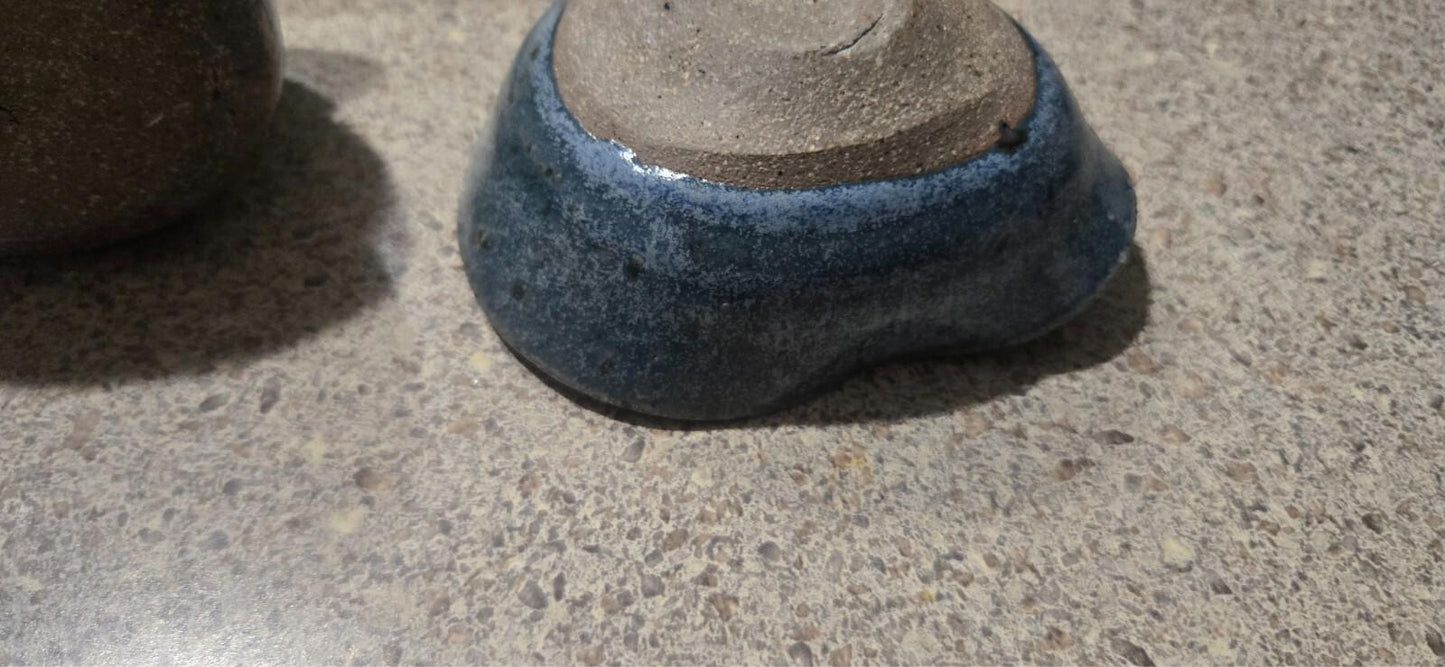 3 PC Set Handmade Clay Ceramic North Carolina Pottery Blue Speckled brown