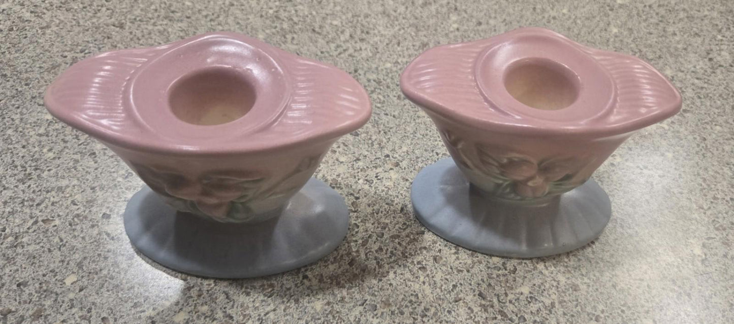 Hull Art Pottery Wildflower Candle Stick Holder VTG Handmade x2