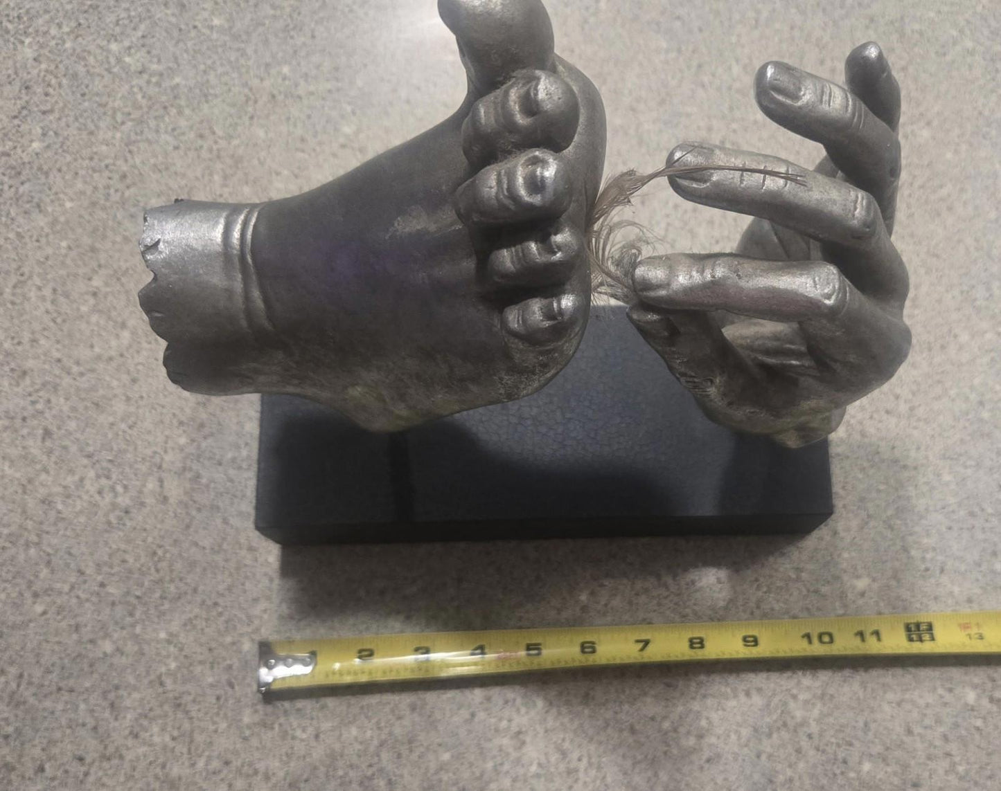 Unique Vitruvian Hand Tickling Foot With Feather Modernistic Sculpture
