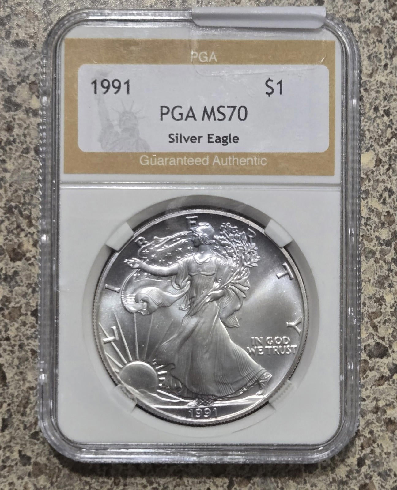1991 American Silver Eagle $1 Gem Brilliant Pga 70 Certified Vintage Coin Bullio