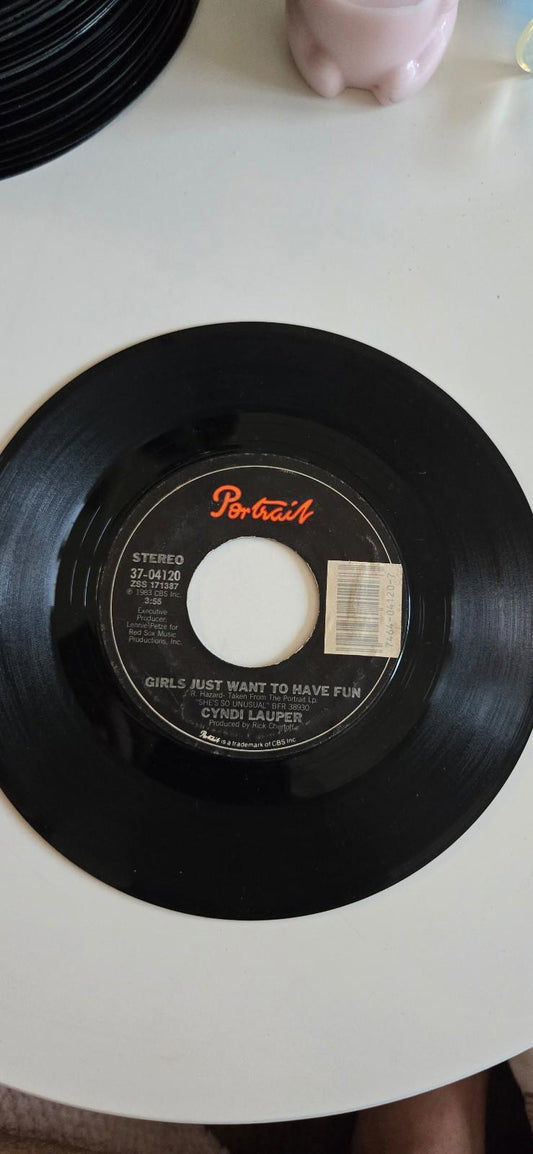 Cyndi Lauper 7” Vinyl 45 Girls Just Want To & Right Track Wrong Train 1983 LP