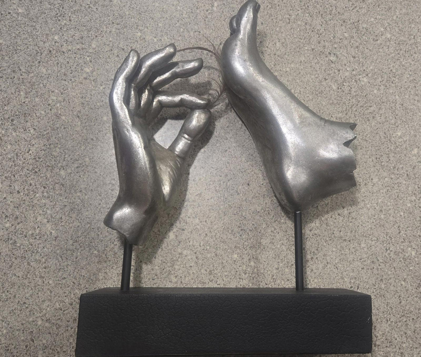 Unique Vitruvian Hand Tickling Foot With Feather Modernistic Sculpture