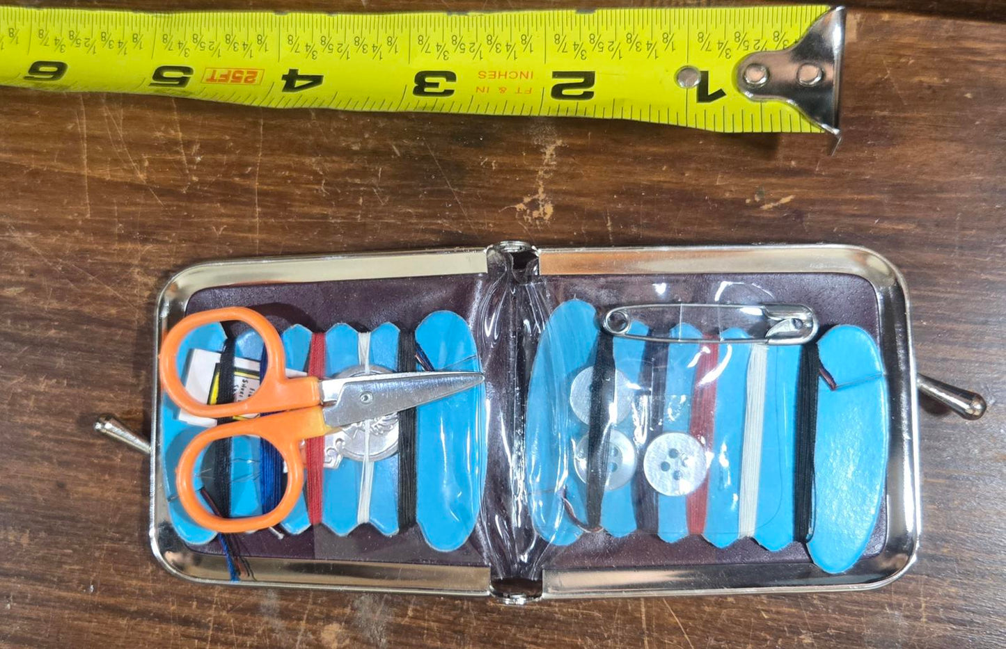 Compact  Vintage Faux Leather Sewing Kit with Scissors and Accessories