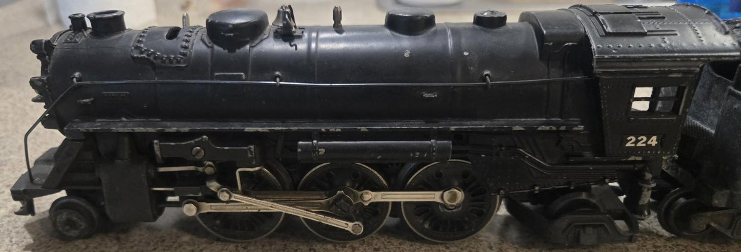 Post War Lionel Steam Locomotive # 224 Model Train W/ Whistle Coal Tinder 2466w