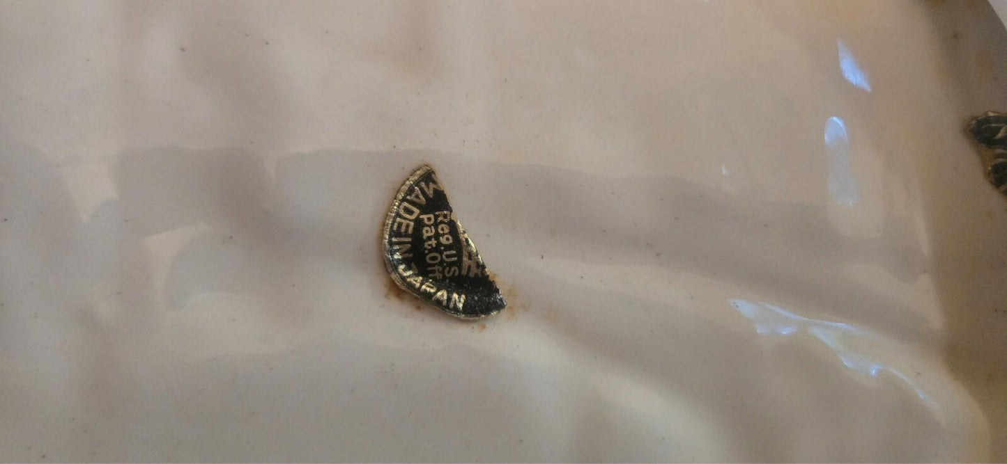 Vintage Wales Japan Hand Painted High Relief City Landscape Platter Ceramic Sticker Stamp Label